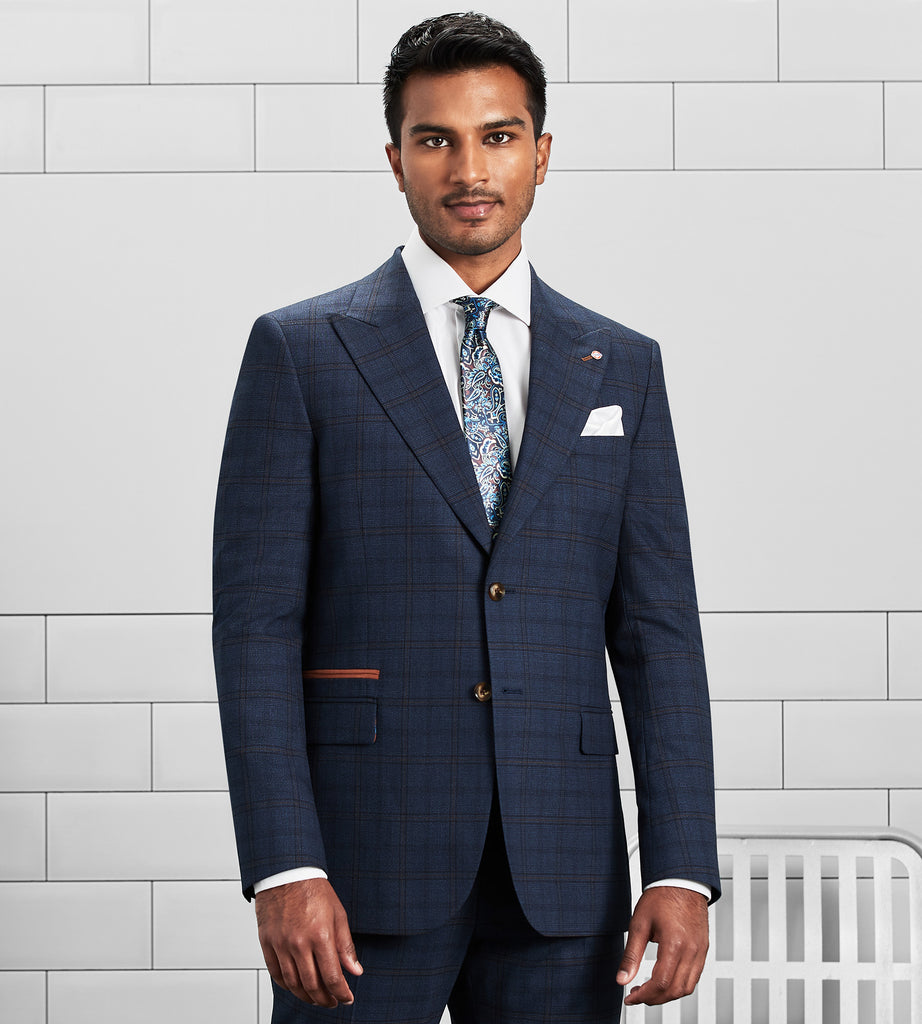 Slim Fit Check Peak Lapel Suit