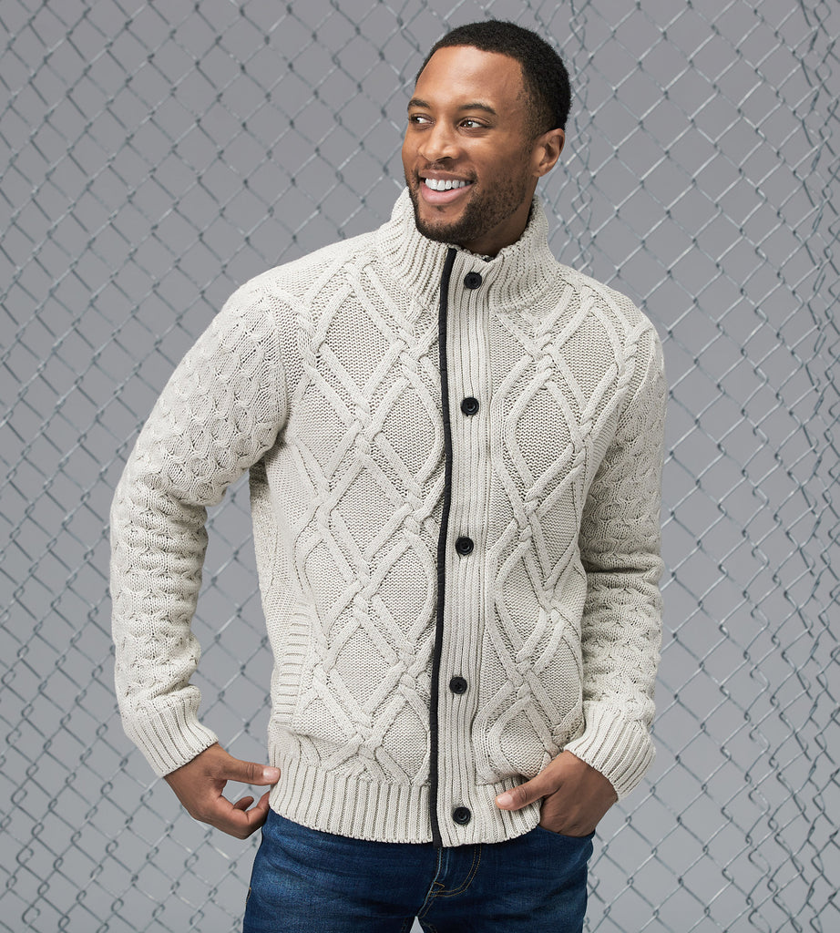 Modern Fit Full-Zip Lined Cable Knit Sweater – Tip Top