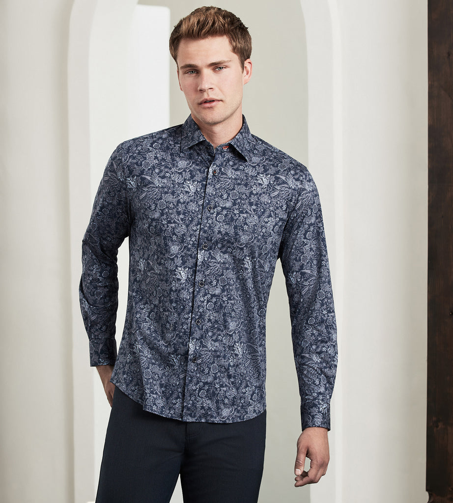 Modern Fit Long Sleeve 360° Stretch Floral Print Sport Shirt – Tip Top