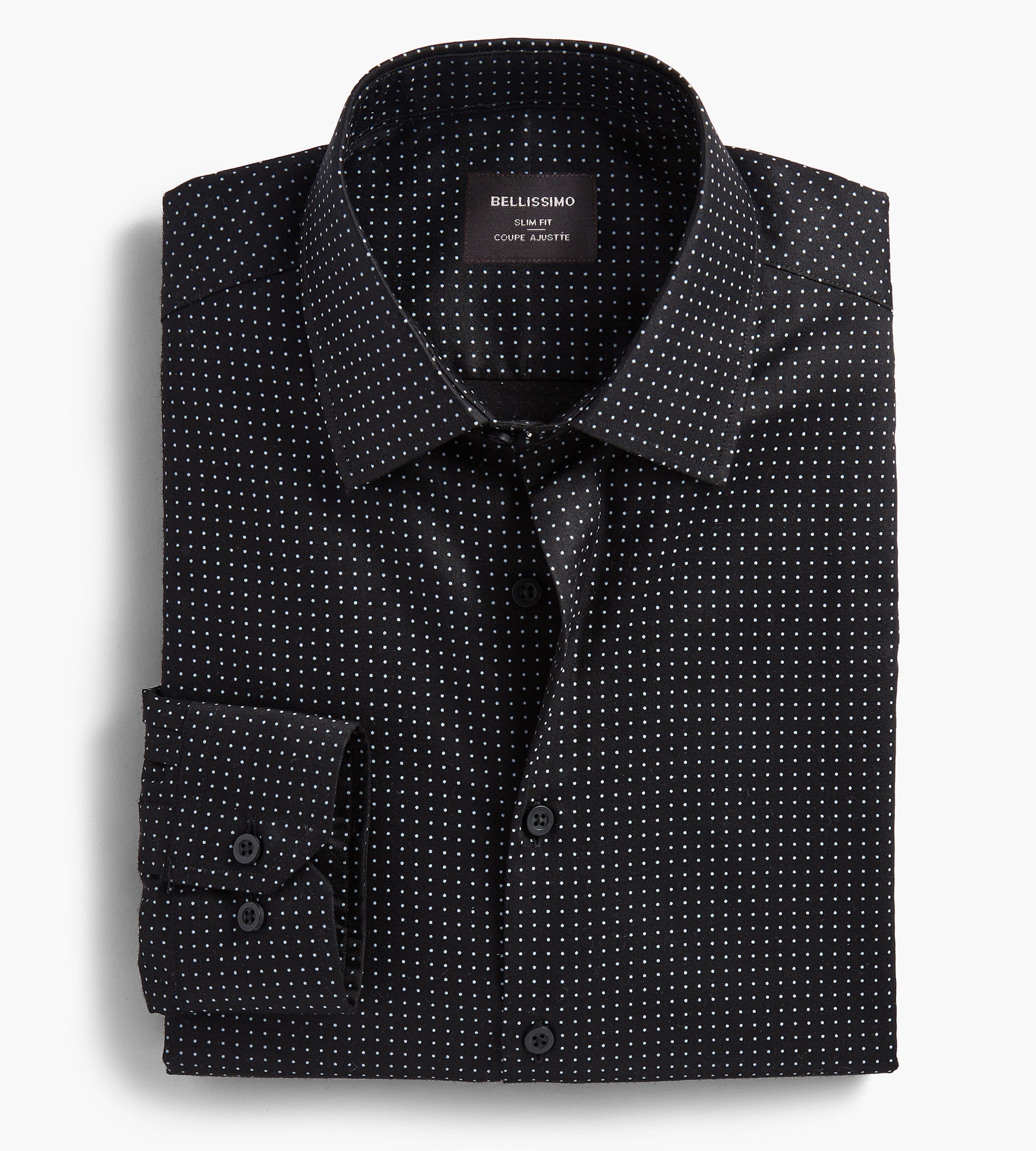 Slim Fit Non Iron Dot Print Sateen Dress Shirt