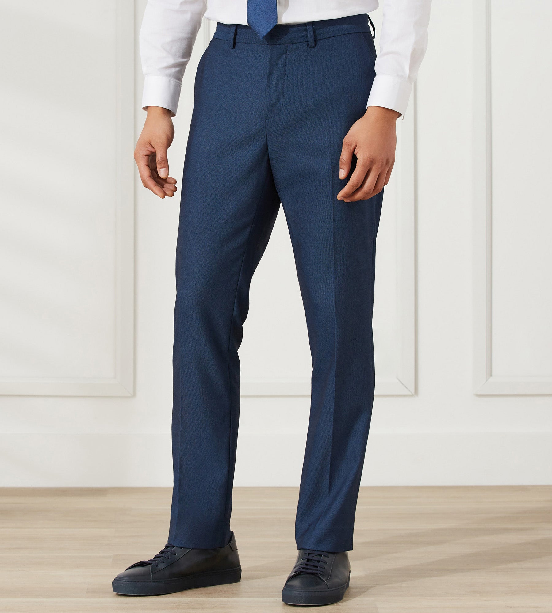 Navy Slim Half Elasticated Waist Formal Trousers
