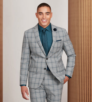 Modern Fit Grey Plaid Suit Jacket