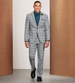 Modern Fit Grey Plaid Suit Jacket