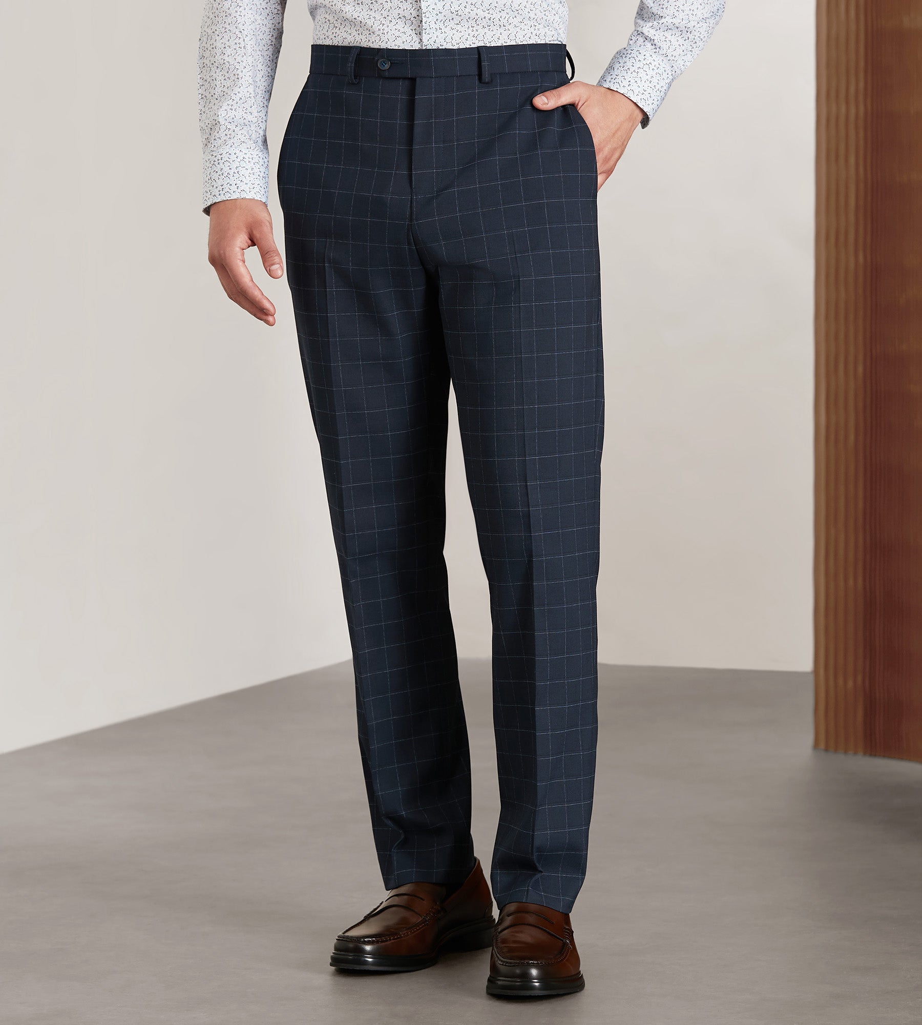 Modern Fit Navy Windowpane Suit Pants