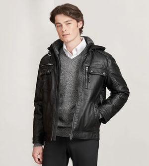 Modern Fit Vegan Leather Jacket With Hood