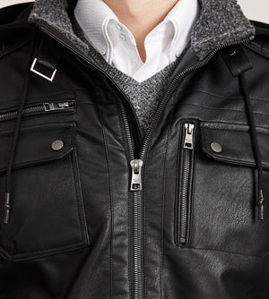 Modern Fit Vegan Leather Jacket With Hood