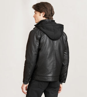 Modern Fit Vegan Leather Jacket With Hood