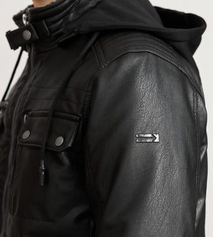 Modern Fit Vegan Leather Jacket With Hood