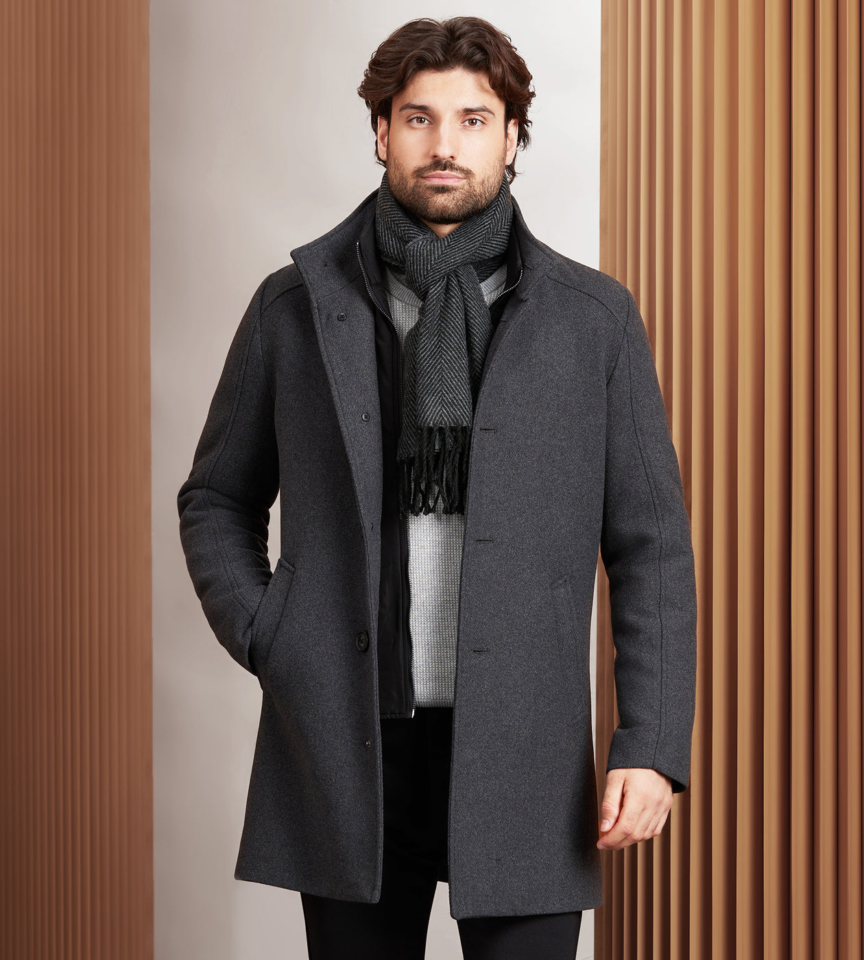 Slim Fit Funnel Collar Wool Coat G Grafton Tip Top Tailors Shop online and in store for men s apparel dresswear formal events and wedding wear solutions. Shipping available across Canada