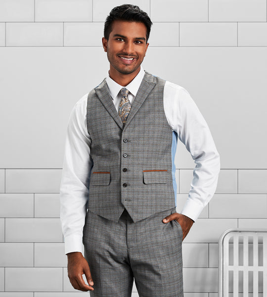 Slim Fit Check Peak Lapel Suit Separate Vest – Tip Top