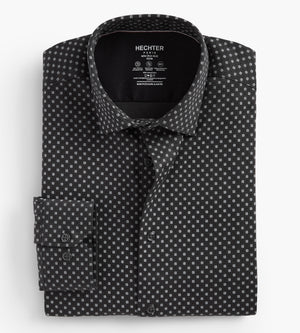 Slim Fit 360 Stretch Knit Non-Iron Soft Touch Geo Print Jersey Dress Shirt
