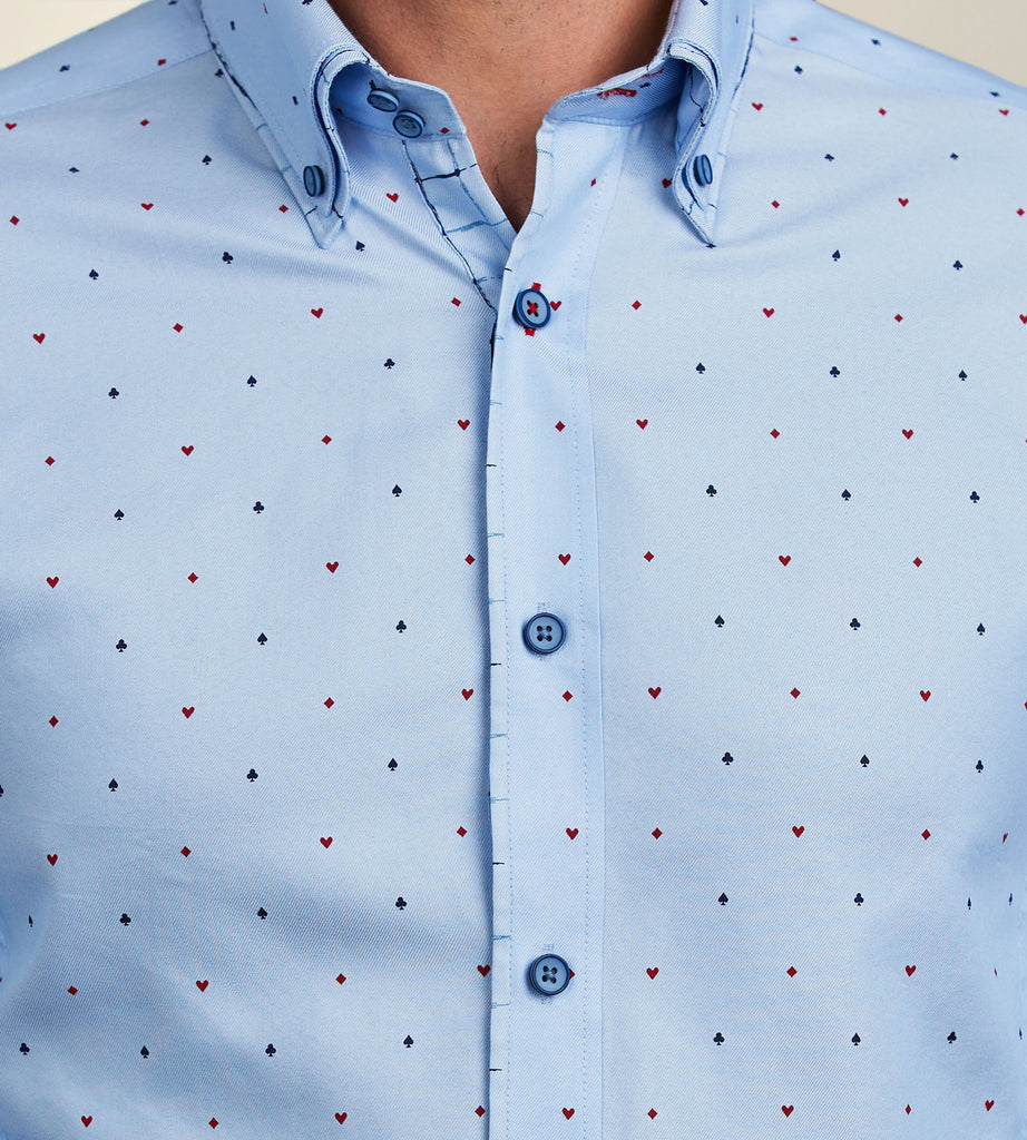 Modern Fit Long Sleeve Double-Collar Card Print Sport Shirt – Tip Top
