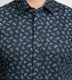 Modern Fit 360 Stretch Long Sleeve Paisley Printed Sport Shirt