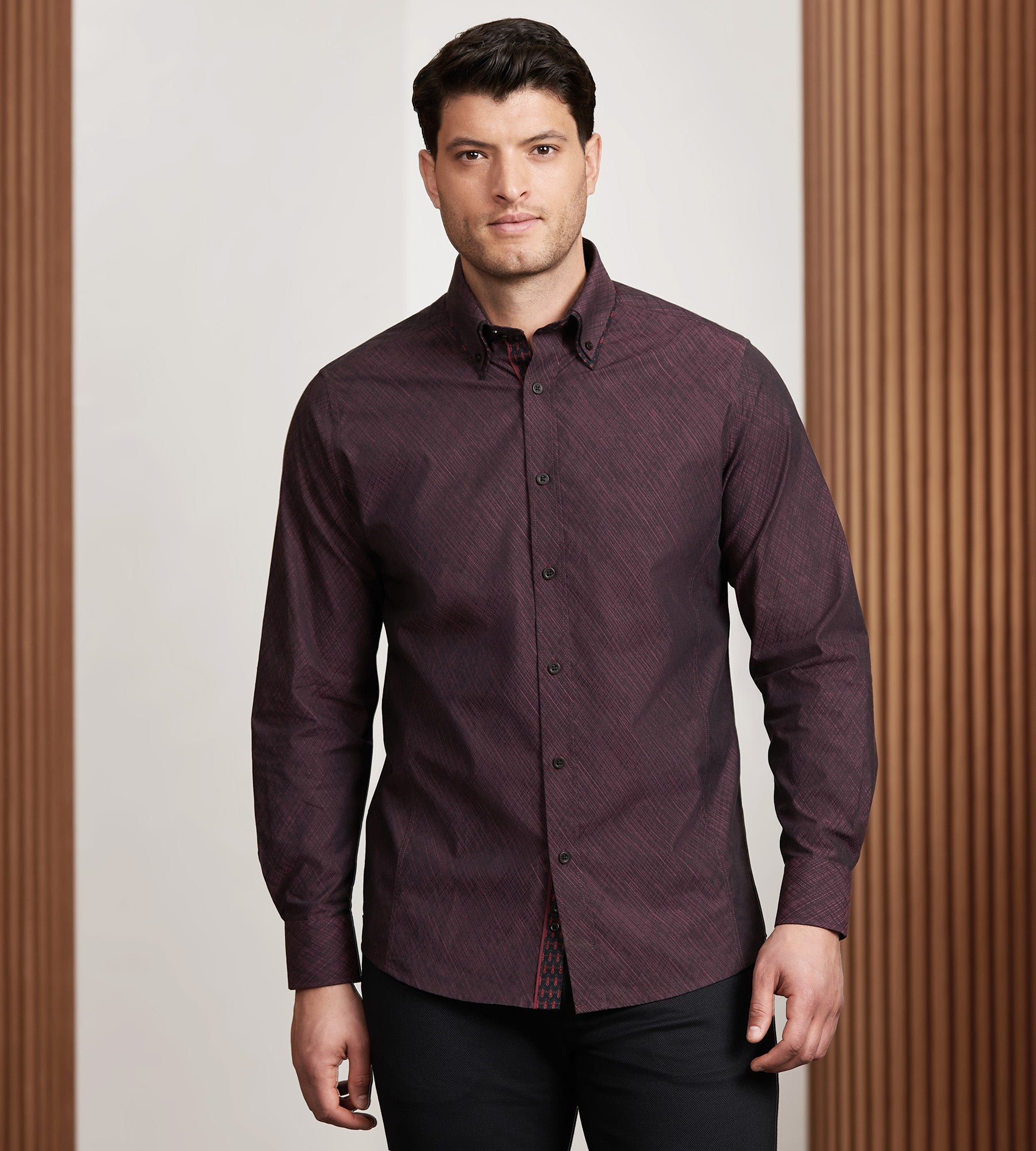 Modern Fit Long Sleeve Double Collar Textured Sport Shirt – Tip Top